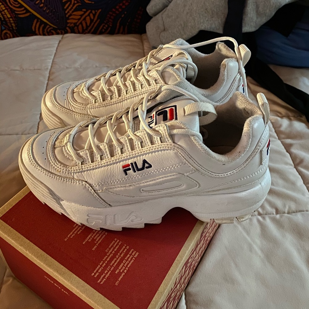 White Fila Disruptors